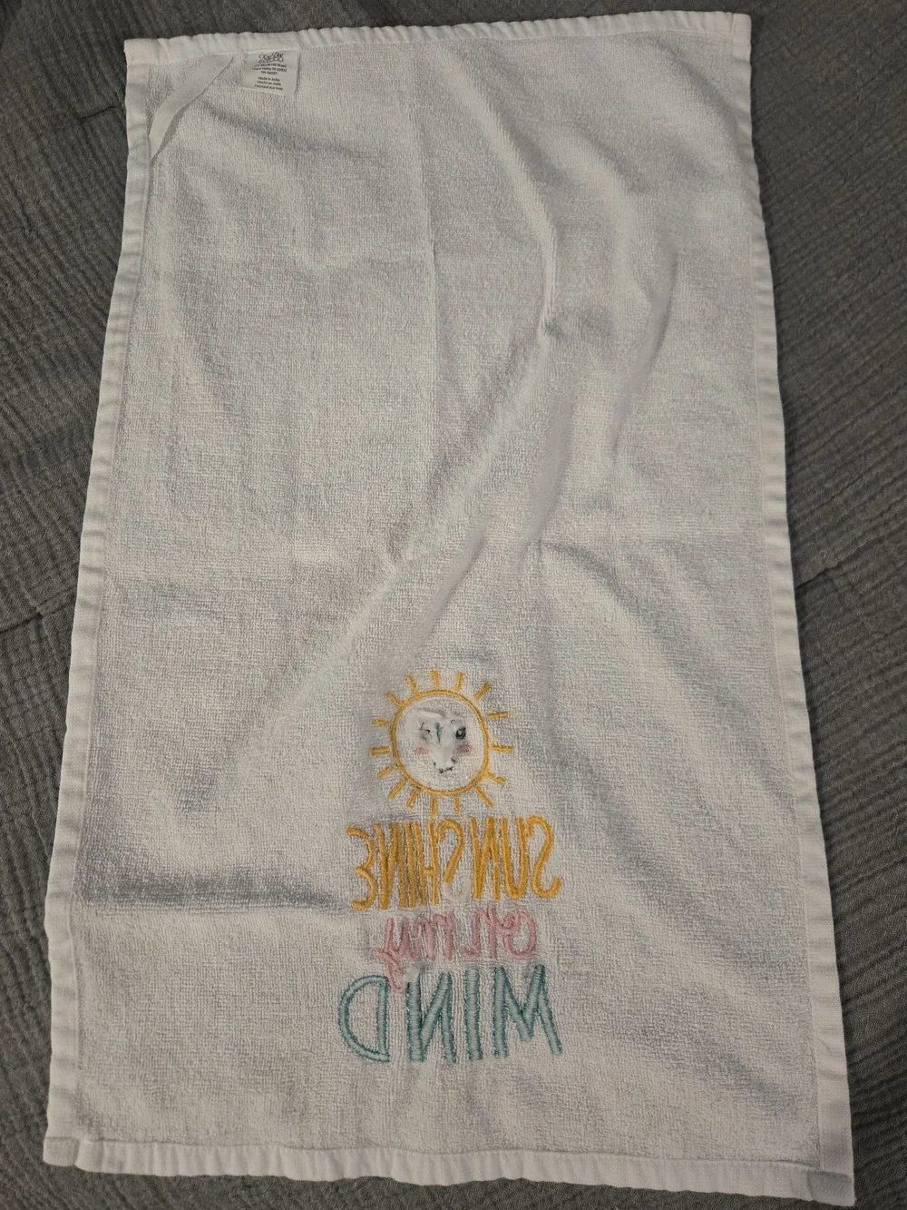 Sunshine On My Mind Embroidered Kitchen Towel - White